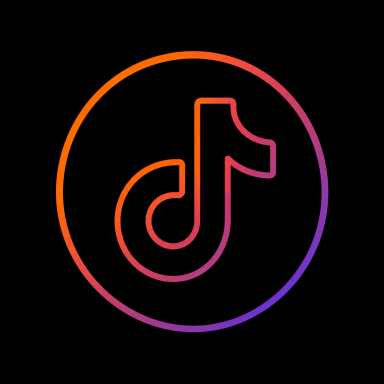 Black background featuring the TikTok logo in a gradient of orange and purple.